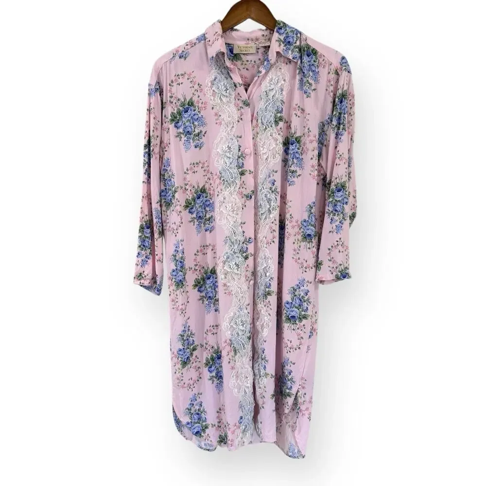Vintage Victoria's Secret Gold Label Pink Floral Nightie Sleep Dress S Coquette